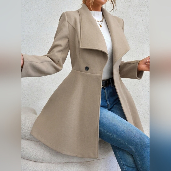 Collared Neck Button Up Long Sleeve Coat - Picture 4 of 7